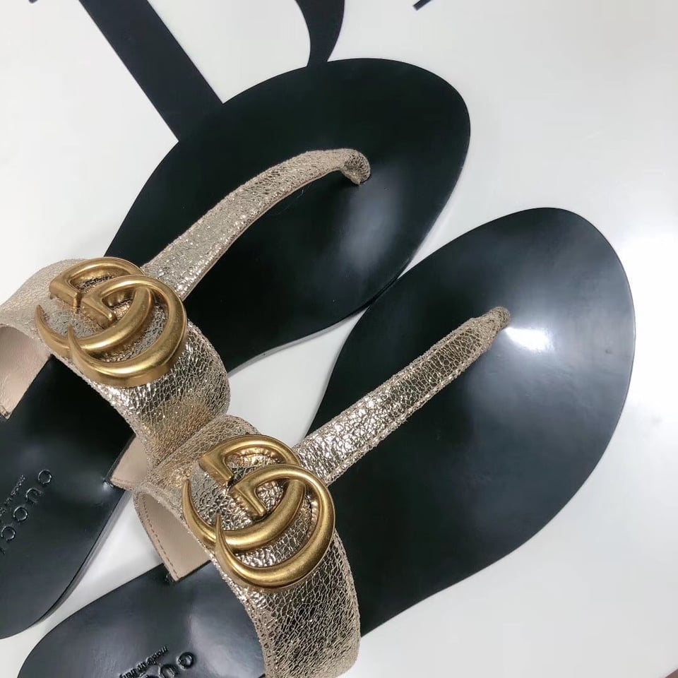 Gucci Double G Thong Leather Metallic Gold ?497444 0B7N0 7100 view 6