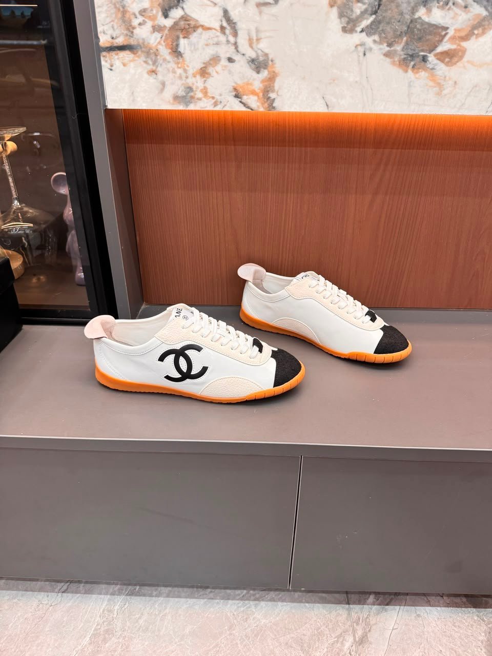 Chanel Calfskin Suede Sneakers with Gum Sole White Black &amp; Gum G39860 view 11