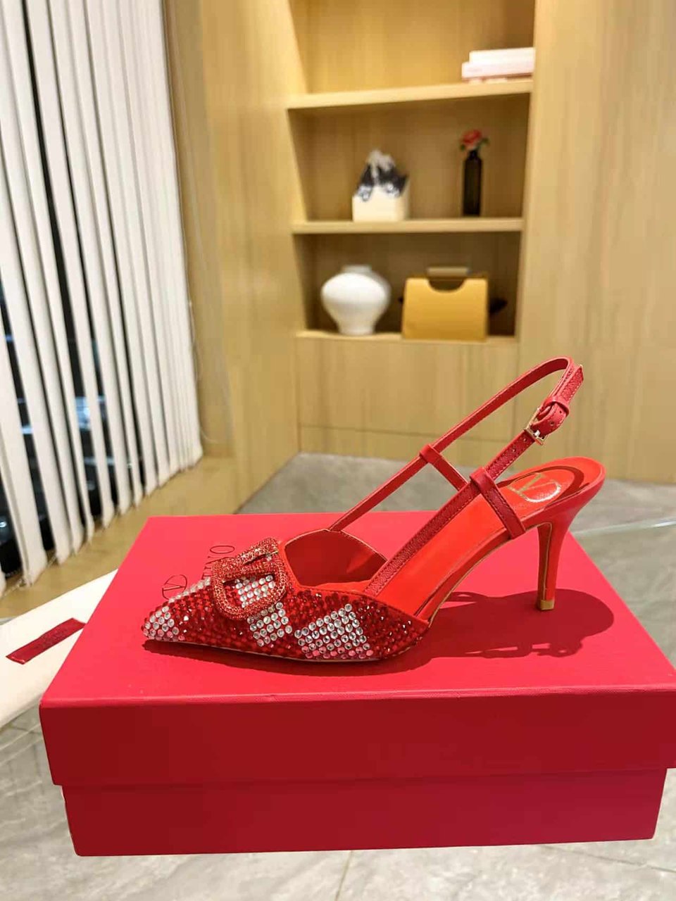 Valentino Vlogo Signature Back Strap Crystal High Heels Red view 6