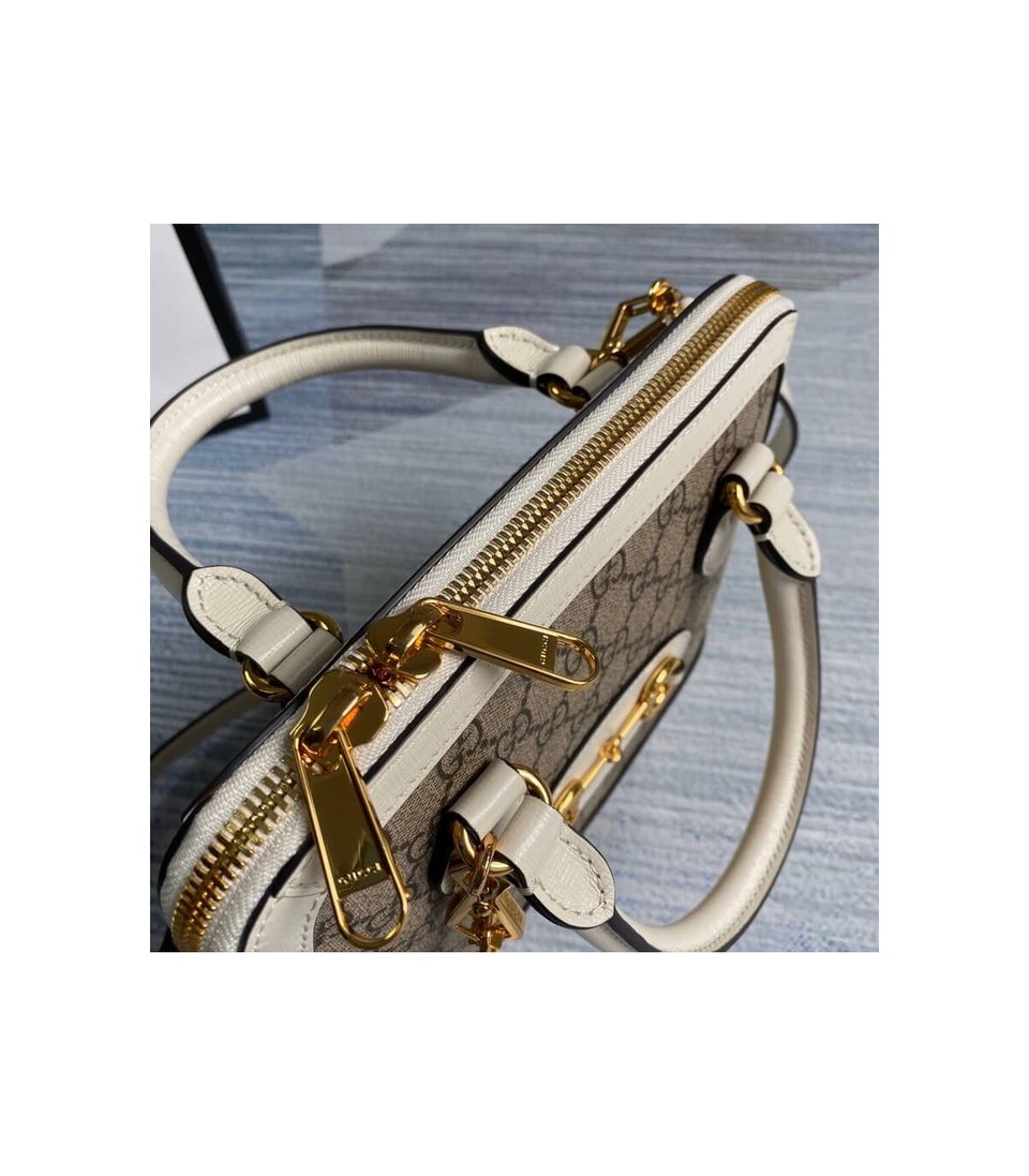 Gucci 1955 Horsebit mall Top Handle Bag In White GG Supreme Canvas 25cm view 9