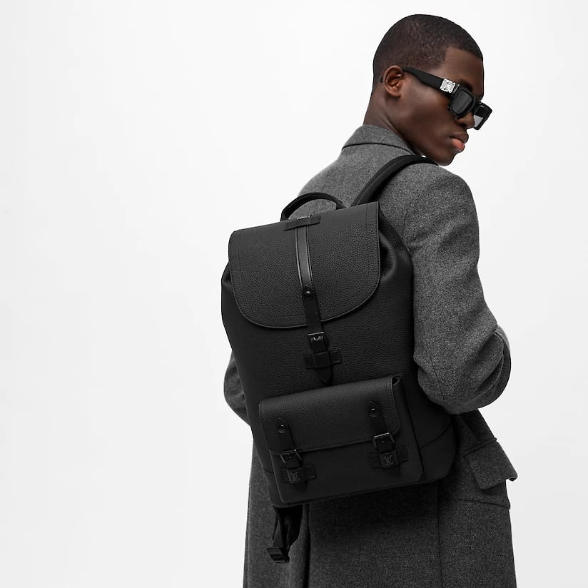Louis Vuitton Christopher Slim Backpack Rucksack Taurillon Leather Black 40Cm M58644 For Men view 3