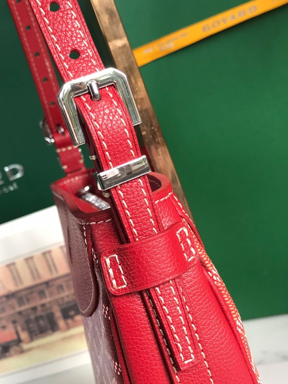 Goyard Hirondelle Bag 25 Cm Classic Red Lambskin And Goyardine Canvas view 8