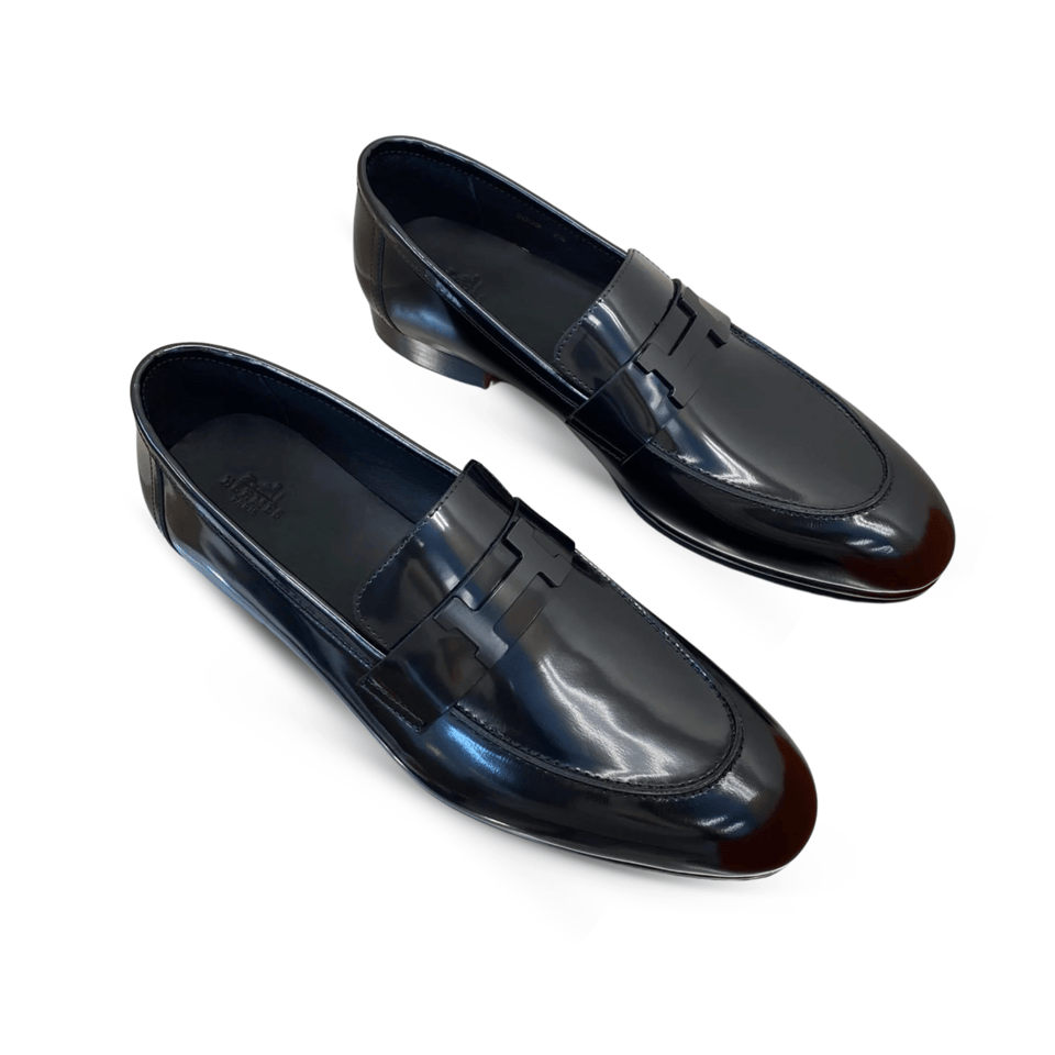 Hermès H-Buckle Polished Black Leather Loafers for Men view 2