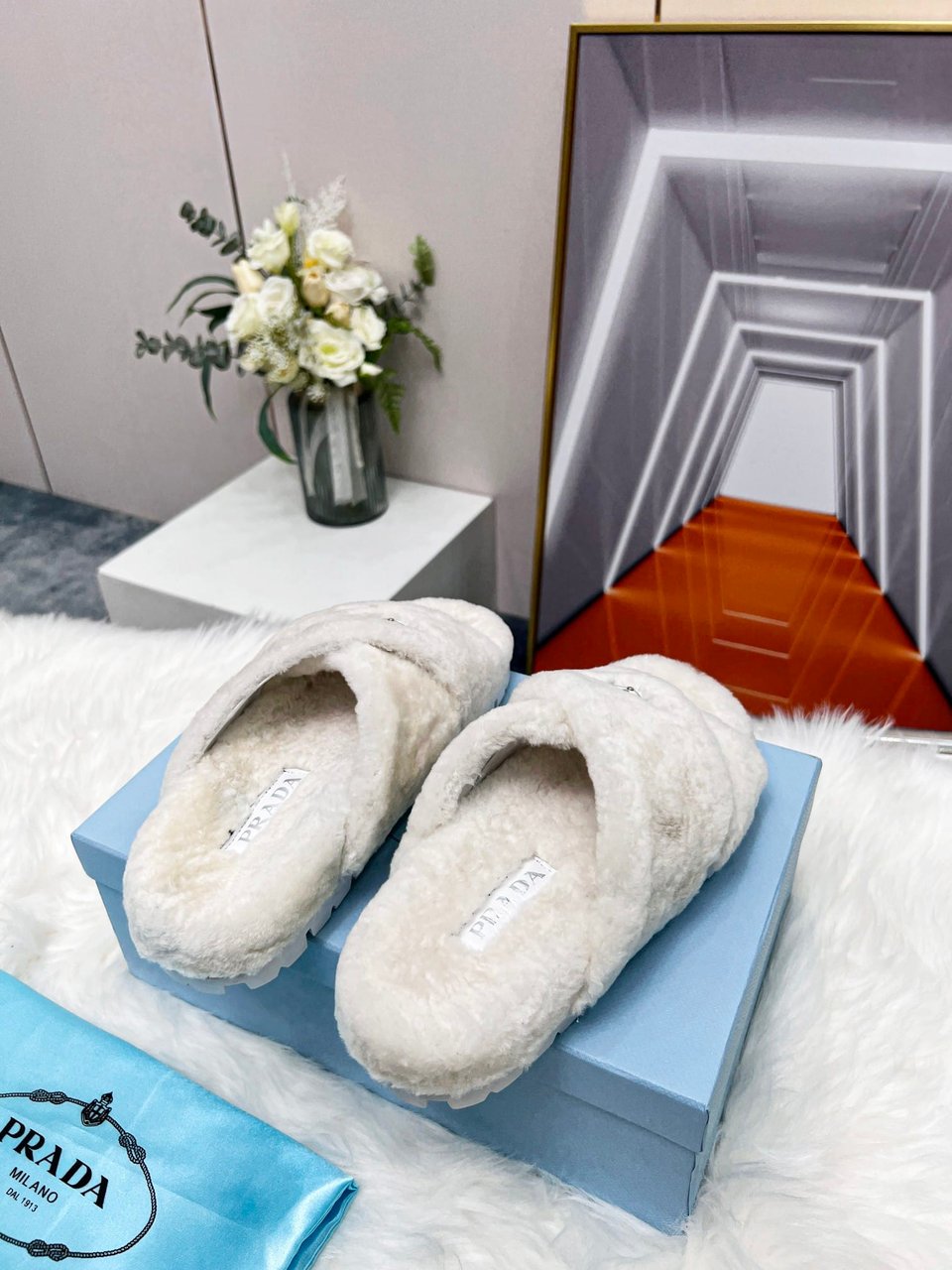 Prada Petal White Terrycloth Sippers view 8
