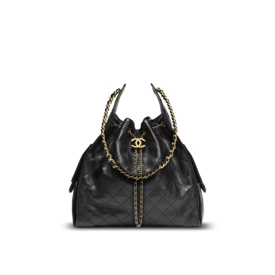 Chanel crossbody bag 25 Medium Handbag Grained Calfskin &amp; Gold-Tone Metal Black 40cm/15.7in view 2
