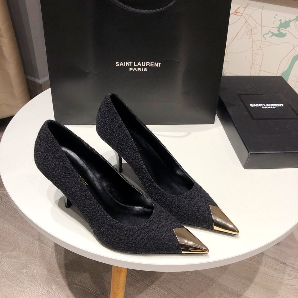 Saint Laurent Vesper Leather Trimmed Boucl? Pumps Black view 7
