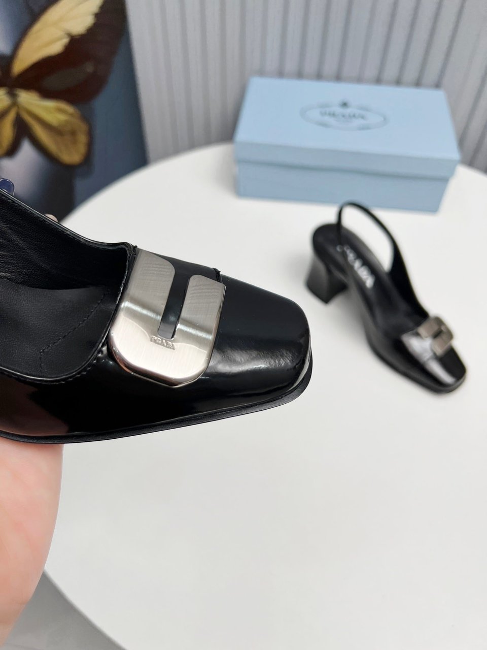 Prada Leather Slingback Pumps Black view 6