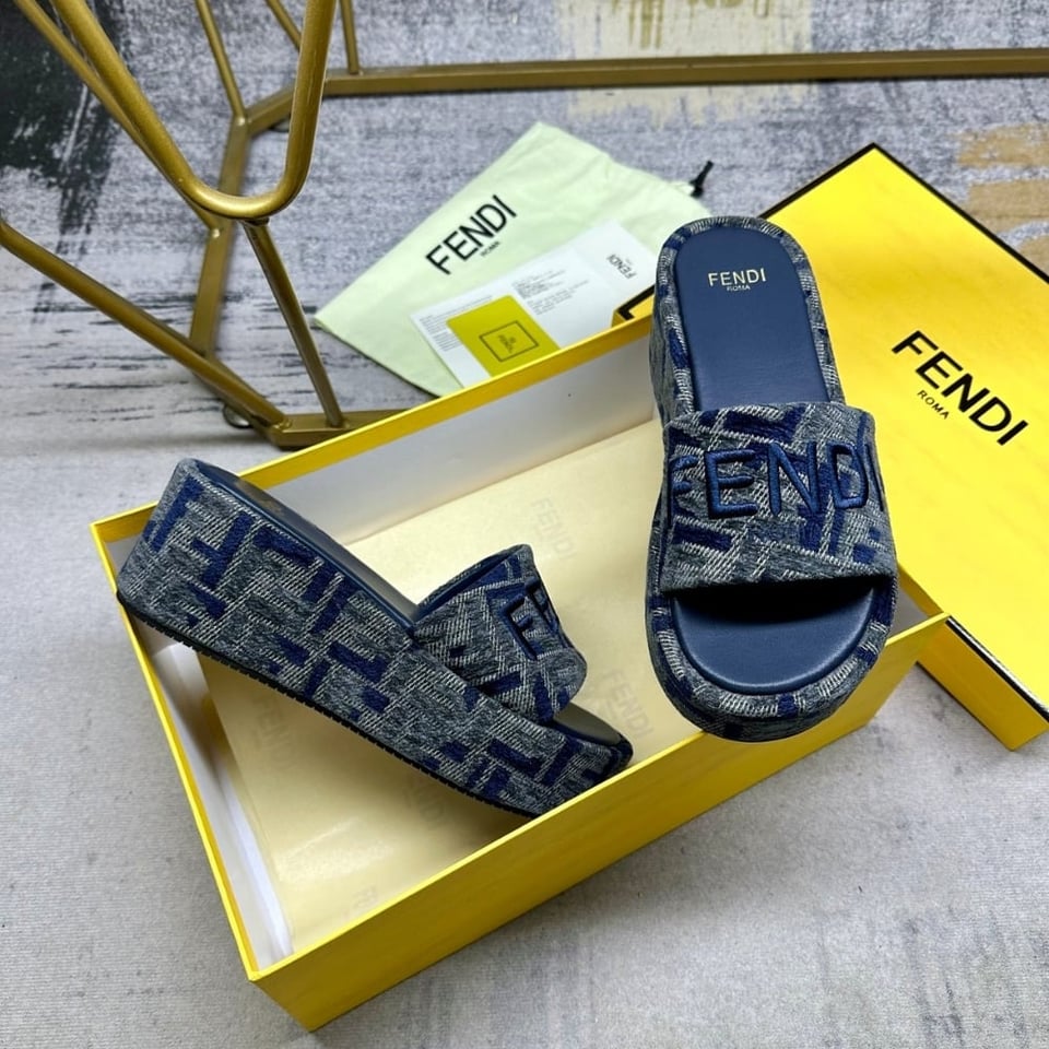 Fendi Sunshine Ff Denim Flatform Slides Blue 8R8515Aosif1Pze view 6