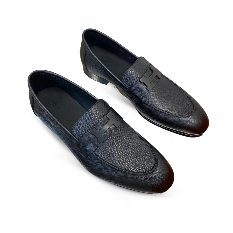Hermès H-Buckle Polished Black Leather Loafers for Men
