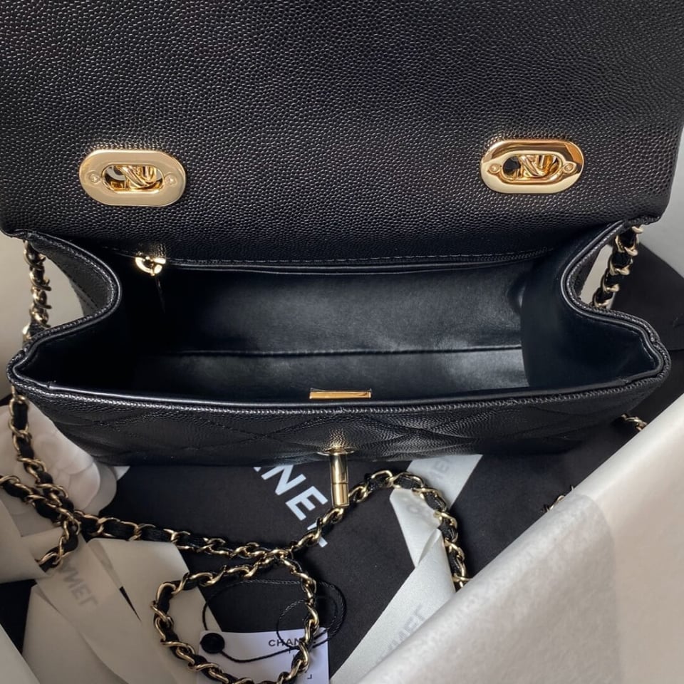 Chanel Small Flap Kelly Bag With Top Handle in Grained Calfskin view 12