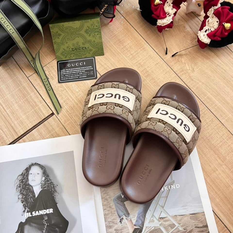 Gucci Gg Horizontal Strap Sandals With Tag In Brown view 8