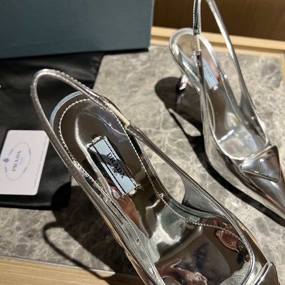 Prada Brushed Leather Slingback Pumps Silver view 7