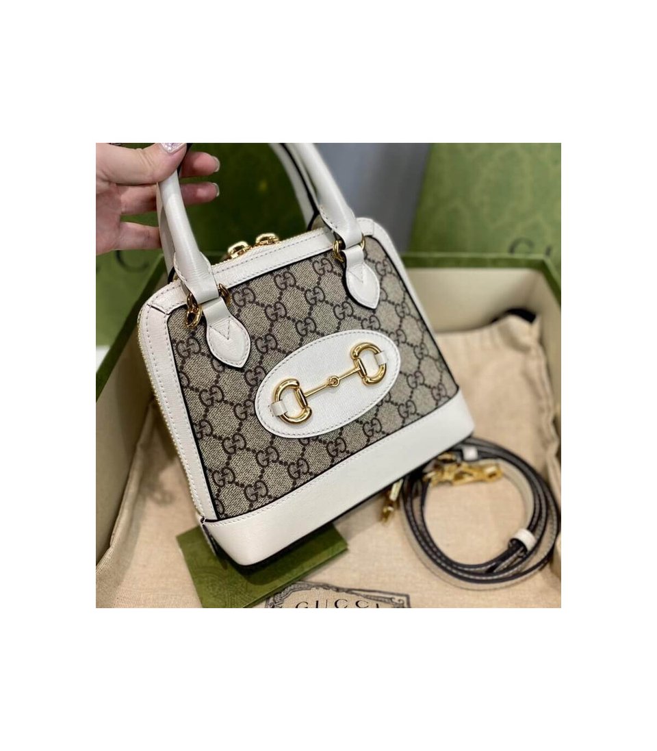 Gucci Horsebit 1955 Mini Top Handle Bag In White GG Supreme Canvas 20cm/ 7.9in view 12