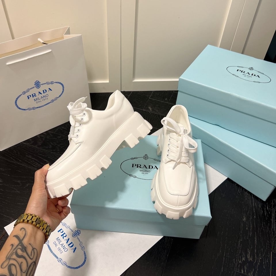 Prada Smooth Leather Oxford Loafers White view 3