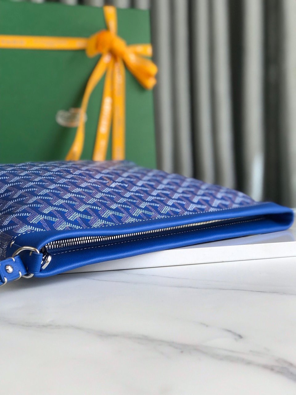 Goyard Conti Pouch 24cm Sapphire Blue Lambskin And Goyardine Canvas view 10