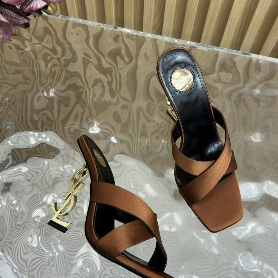 Saint Laurent Opyum Mules In Satin Crepe Manioc Brown 8189319Qab12215 view 3