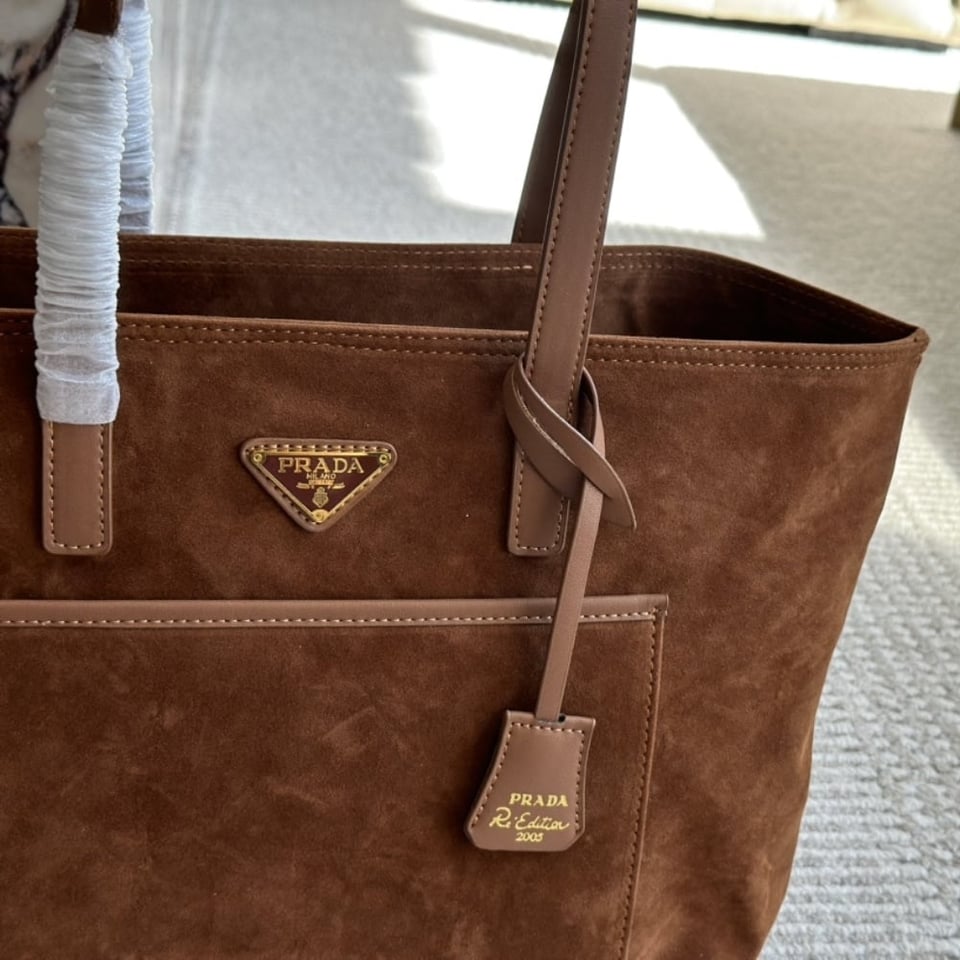 Prada Suede Double Tote Bag Cocoa Brown 35Cm view 4