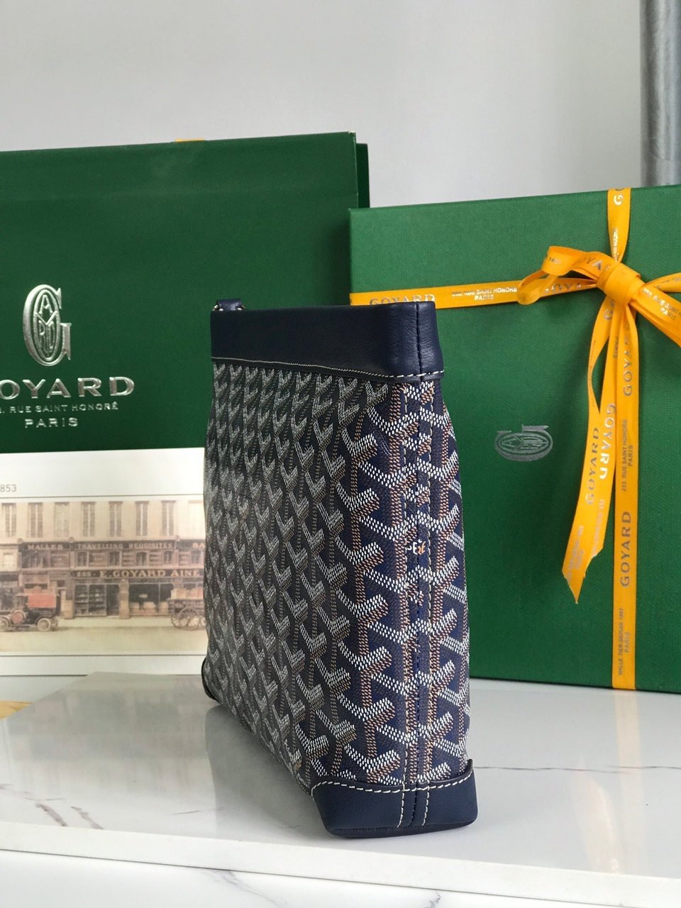 Goyard Conti Pouch 24 Cm Navy Blue Lambskin And Goyardine Canvas view 8