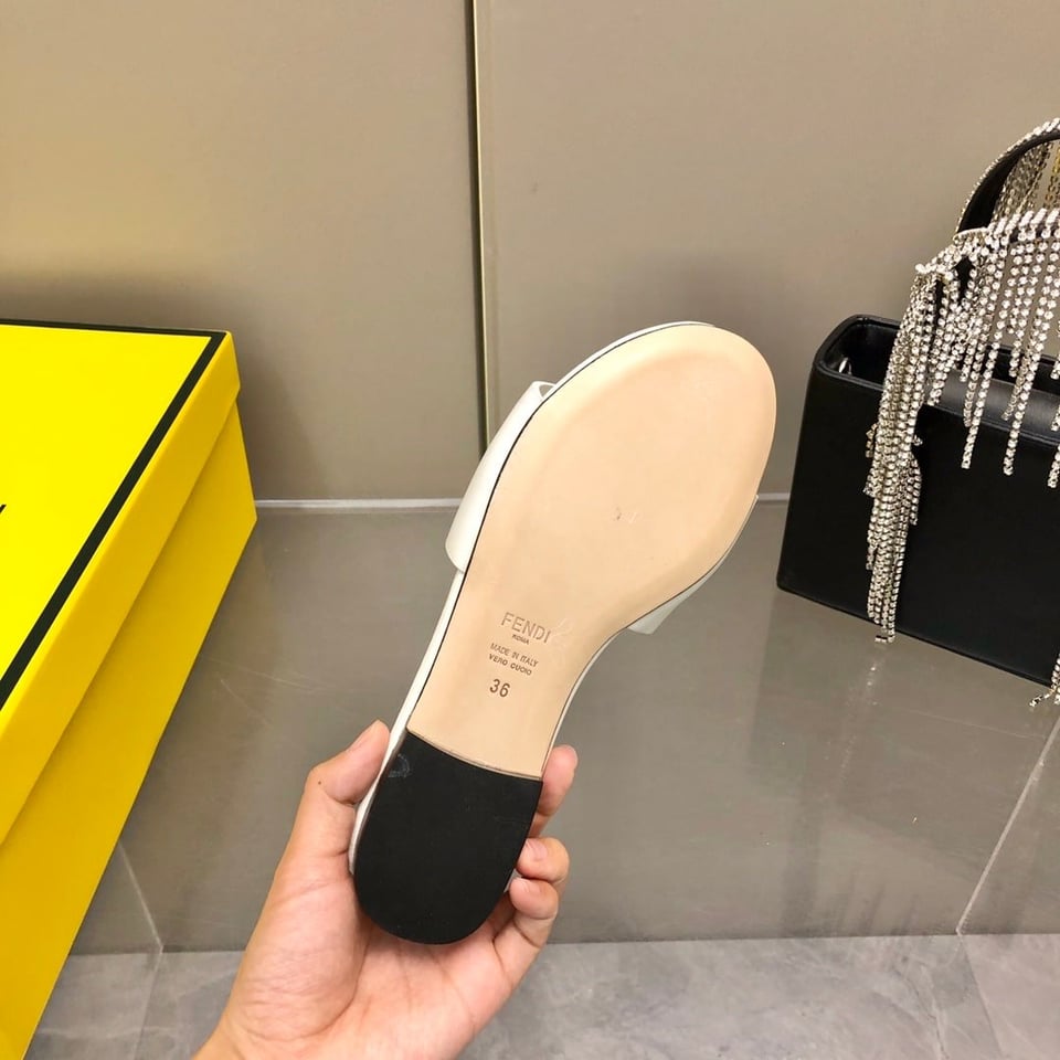 Fendi Baguette White Leather Slides view 11