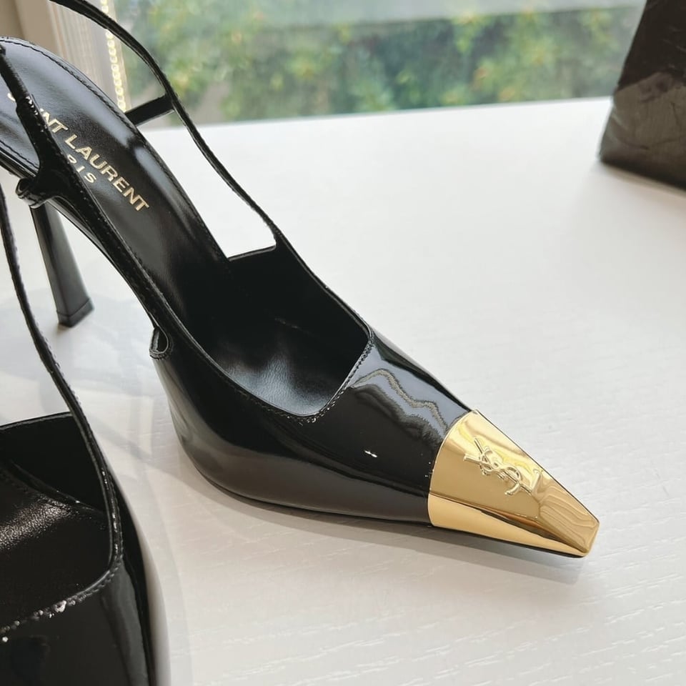 Saint Laurent Jeanne Slingback Pumps Black And Gold 800164Aadx21000 view 6
