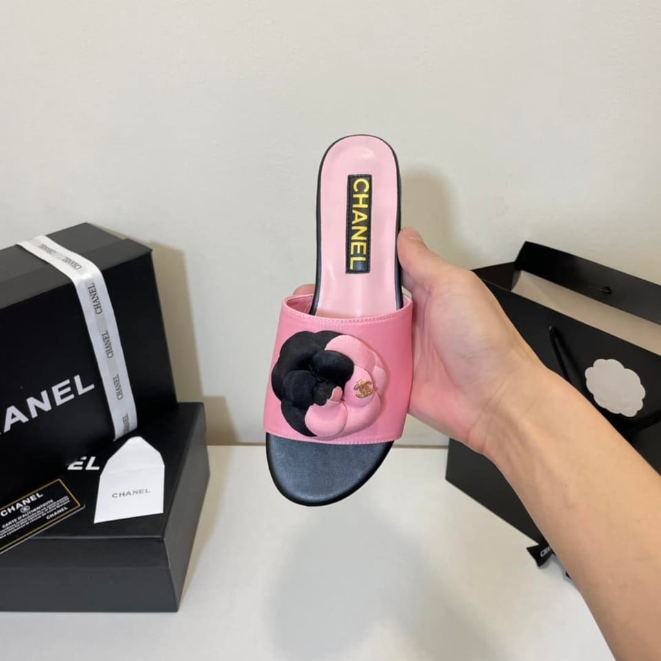 Chanel Camellia Slides Pink Black view 6