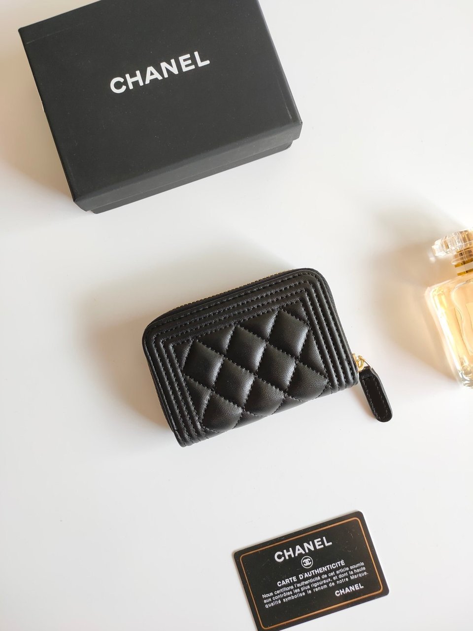 Chanel Boy Zip Coin Purse 11.5 Black Calfskin Gold Icon view 6