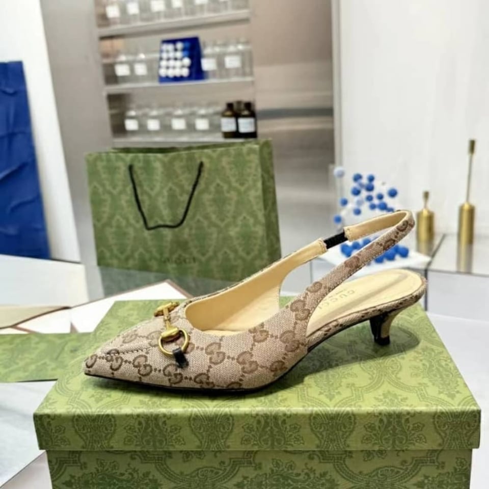 Gucci Women’S Gg Canvas Slingback Pump Beige And Ebony Original Gg Canvas 782627 2Hk80 9763 view 3