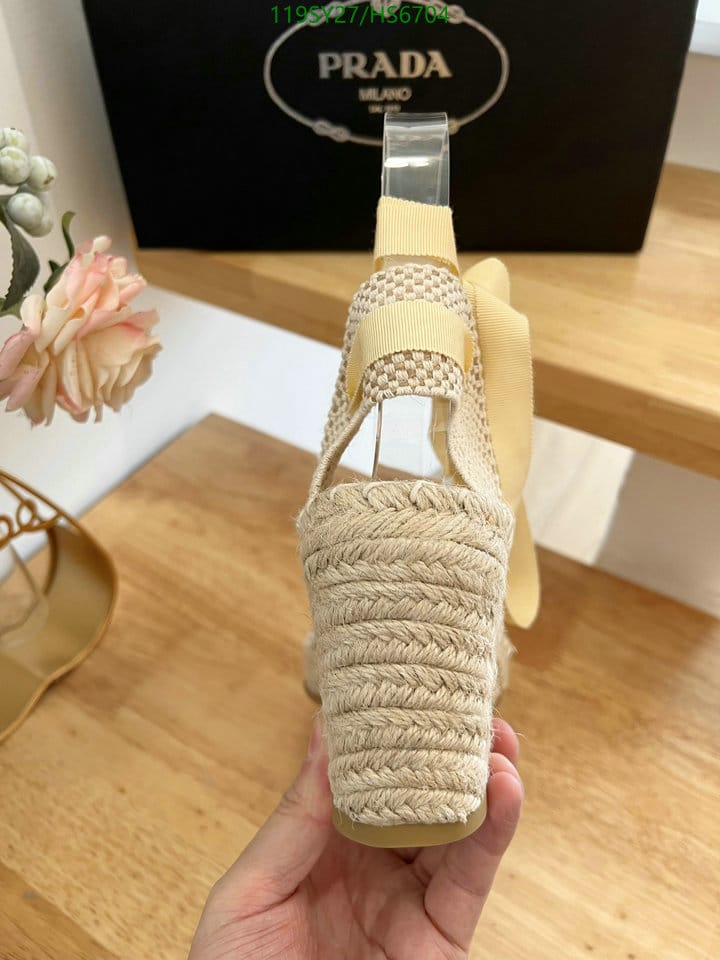 Prada Linen Espadrille Wedge Sandals Beige view 6