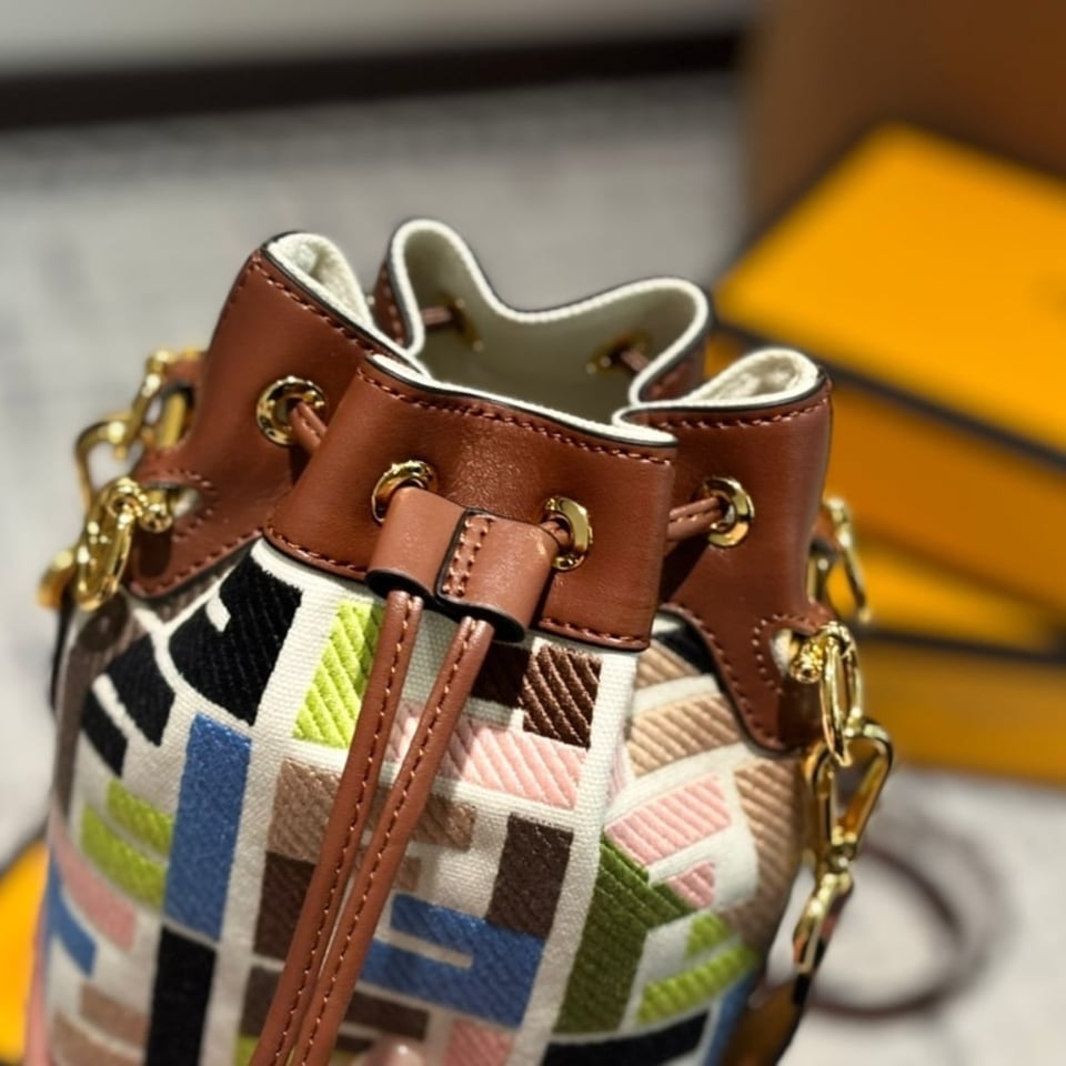 Fendi Mon Tresor Multicolour Canvas Mini Bag With Ff Embroidery Brown 18Cm 8Bs093Aow2F1Pi3 view 5