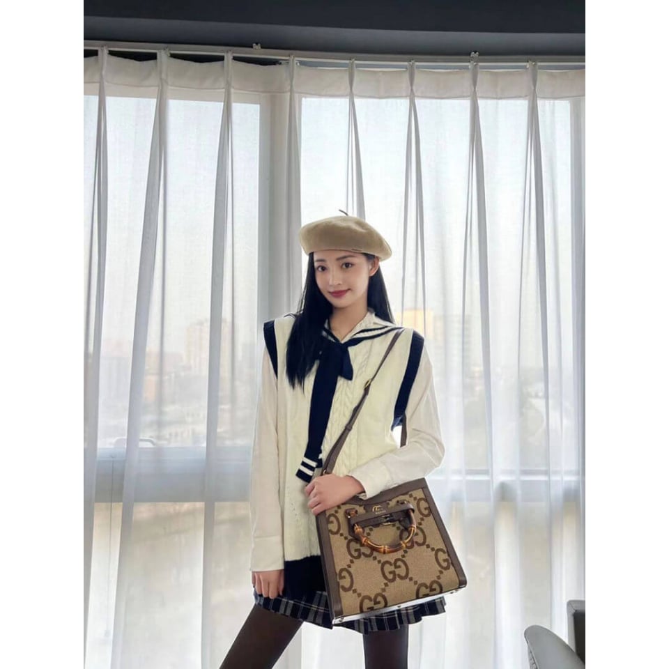 Gucci Diana Jumbo GG Small Tote Bag Brown 27cm view 3