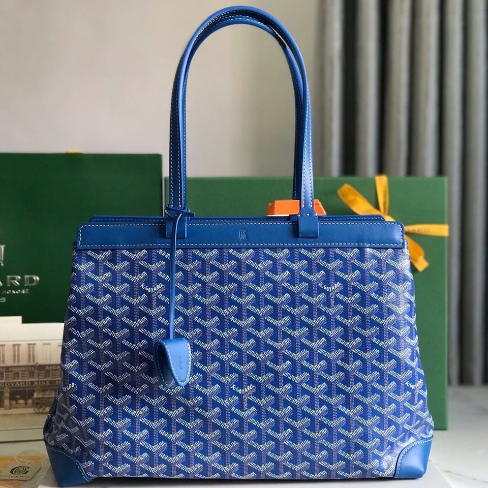 Goyard Bellechasse Biaude Pm Bag 36 Cm Blue Goyardine Canvas And Calfskin Trim view 11