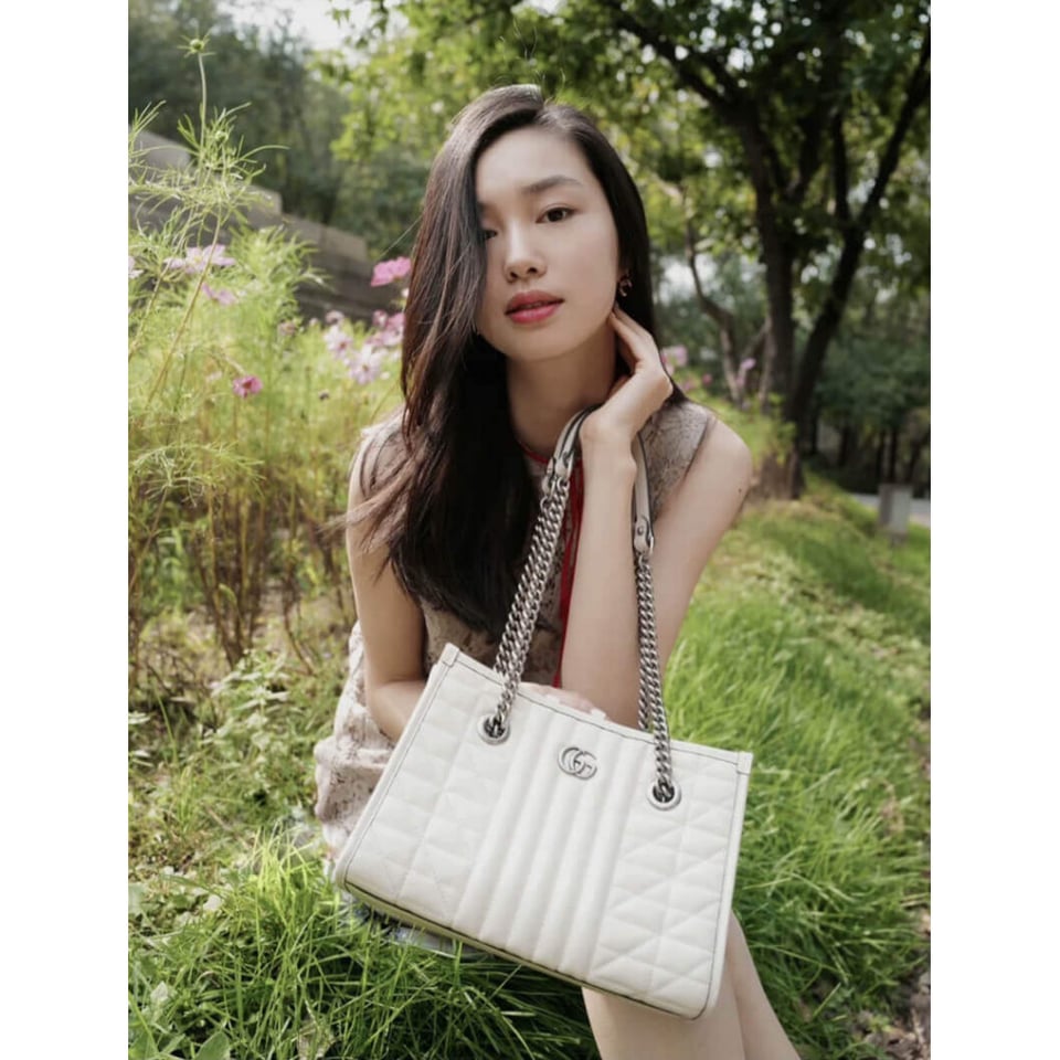 Gucci GG Marmont Small Tote Bag White view 8