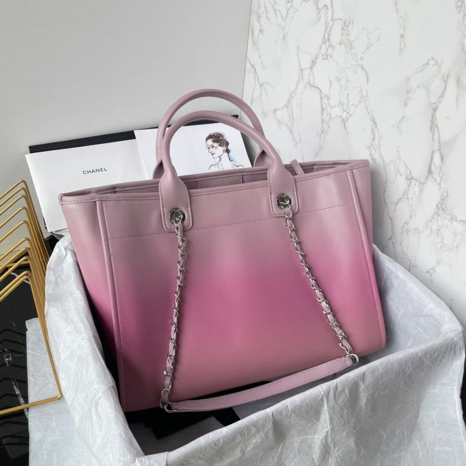 Chanel Shopping Bag 34Cm Pink Purple Calfskin Silver Hardware view 3