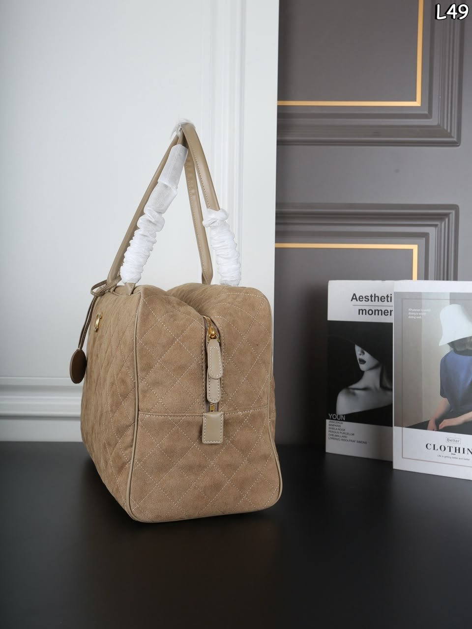 Chanel Maxi Bowling Bag Calfskin Suede, Calfskin Leather &amp; Gold-tone Metal Dark Beige 42cm/16.5in AS6212 view 7