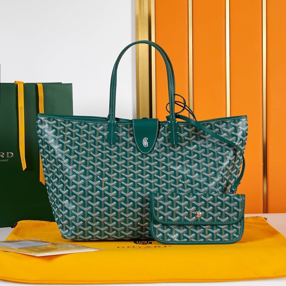 Goyard Saint Louis Pm 34Cm Green Canvas Chevroches Calfskin view 11