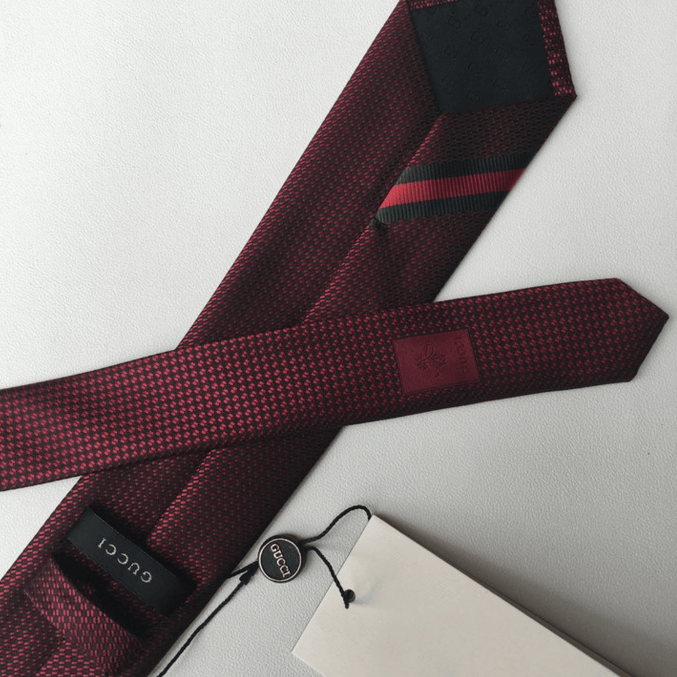 Gucci Bee Pattern Red Canvas Tie For Men view 4