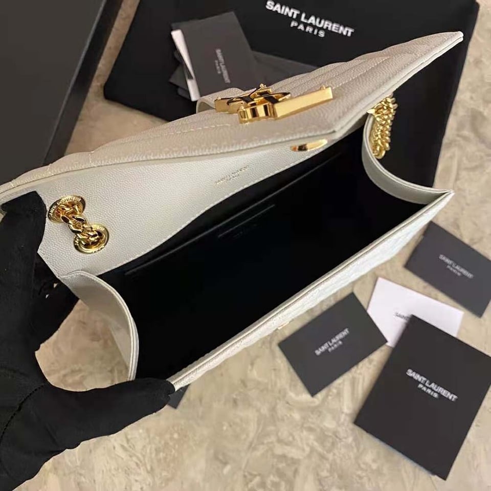 Saint Laurent Envelope Small Bag In Mix Matelasse Grain De Poudre Embossed White view 12