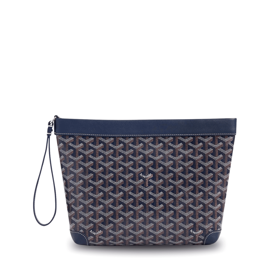 Goyard Conti Pouch 24 Cm Navy Blue Lambskin And Goyardine Canvas view 2
