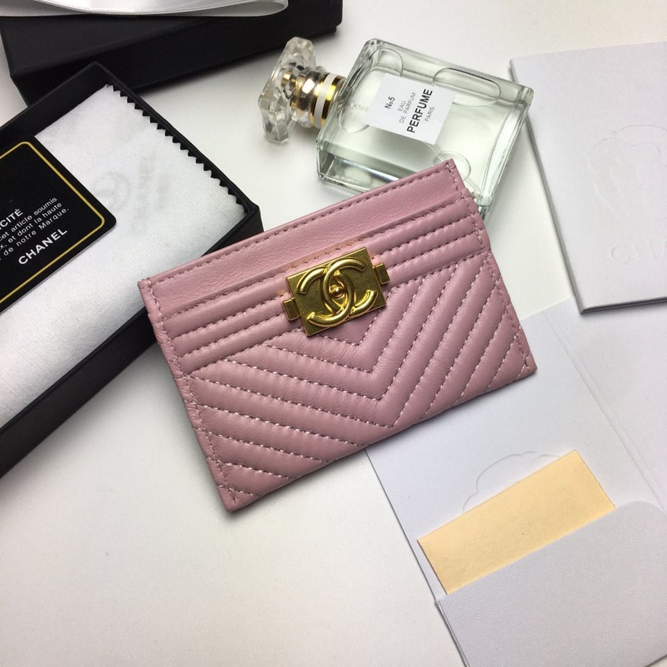 Chanel Line Card Holder 11.2 Baby Pink Calfskin Gold Icon view 2