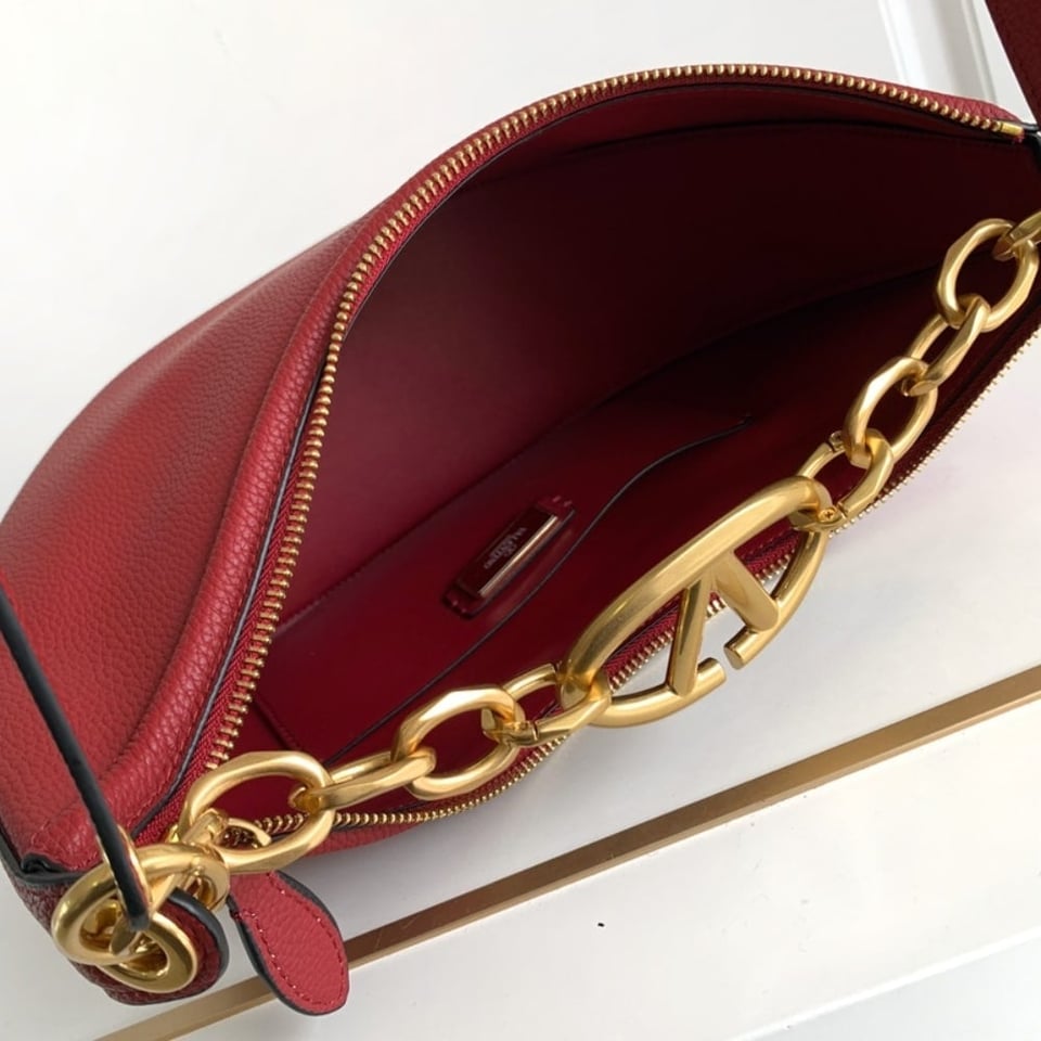 Valentino Garavani Vlogo Moon Medium Grainy Hobo Bag With Chain Dark Red 29Cm 5W2B0N59Jdk Y9Q view 5