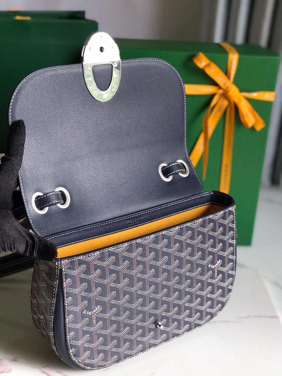 Goyard 233 Bag 25 Cm Navy Blue Calfskin And Goyardine Canvas 25cm view 8