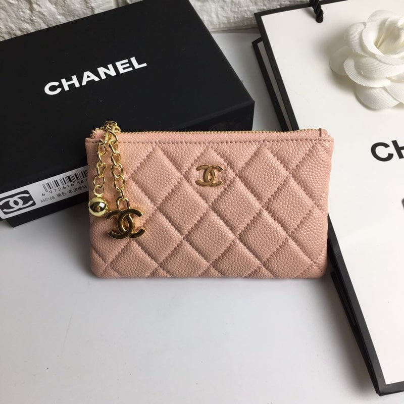 Chanel Classic Small Zipped Pouch 15 Pale Pink Calfskin Gold Icon view 2