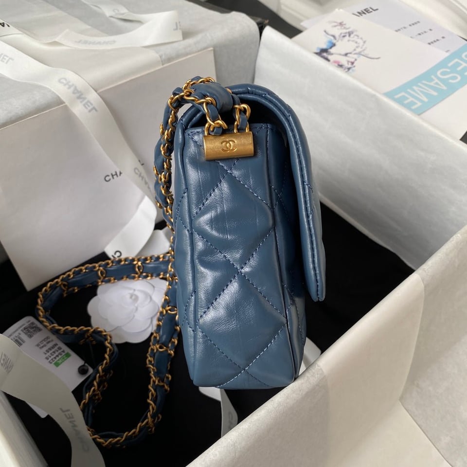 Chanel 23K 13,5Cm Steel Blue Calfskin Gold Hardware view 9