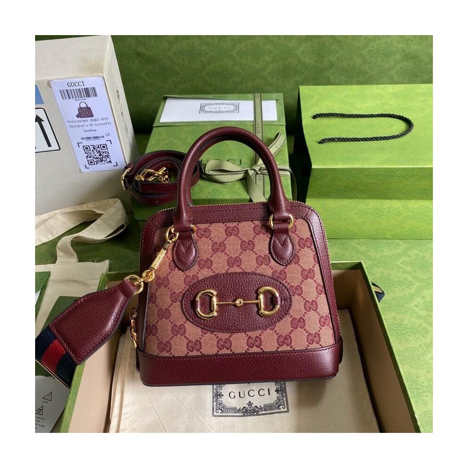 Gucci Horsebit 1955 GG Mini Bag in Burgundy GG Canvas view 5