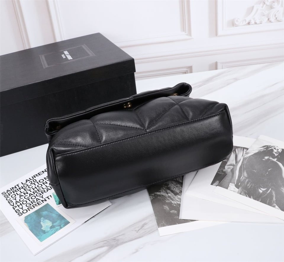Saint Laurent Puffer Small Chain Bag In Quilted Black Gold view 4