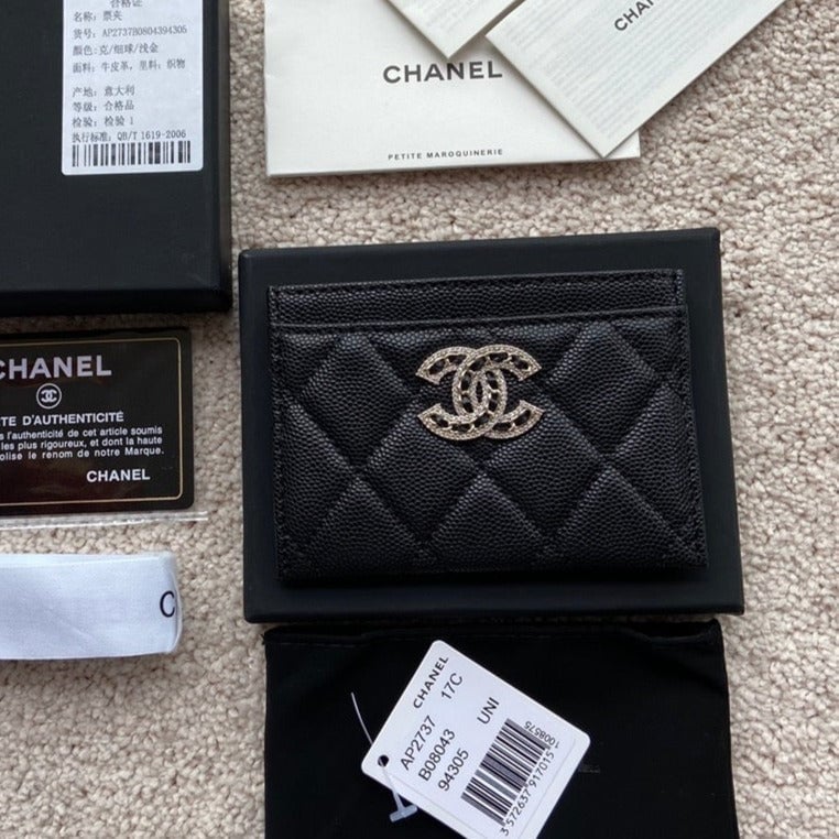 Chanel Card Holder 11Cm Black Caviar Light Gold Hardware view 2