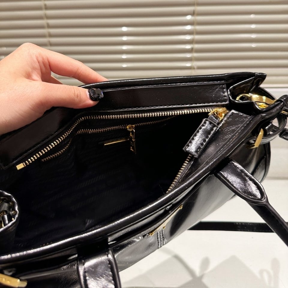 Prada Medium Leather Handbag Black 32Cm view 8