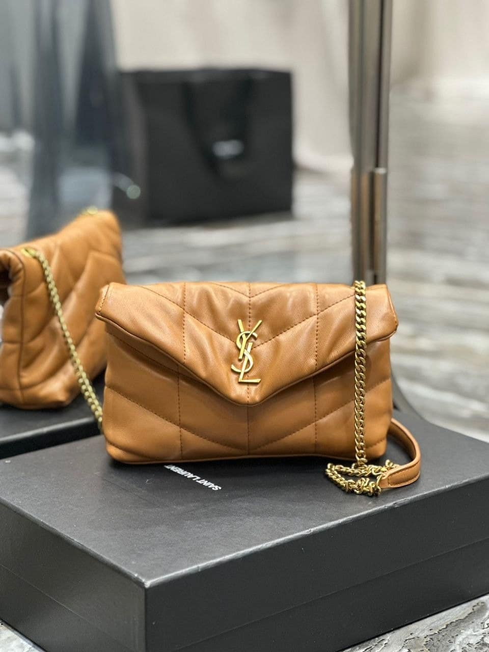 Saint Laurent Puffer Toy Bag In Quilted Light Brown 26Cm view 8