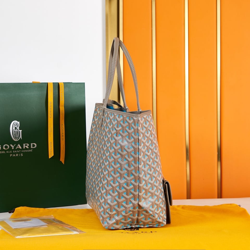 Goyard Saint Louis Pm 34Cm Brown Sky Blue Canvas Chevroches Calfskin view 3