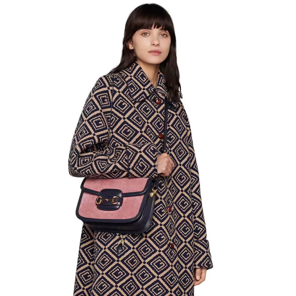 Gucci Horsebit 1955 Small Bag Pink Corduroy view 3